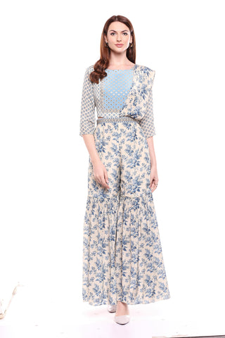 Printed Drape Sharara Dress - Kavvach 