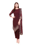 Maroon Printed Asymmetrical Kurta Set - Kavvach 