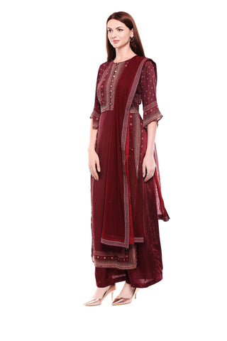 Maroon Printed Kurta Set - Kavvach 