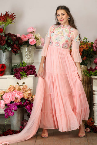 Floor Length Layered Kurta with Churidaar and Dupatta