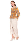 Mustard Yellow Printed Top With Dhoti Skirt - Kavvach 