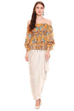 Mustard Yellow Printed Top With Dhoti Skirt - Kavvach 