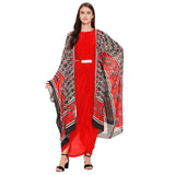 Drape Dress with Printed Cape - Kavvach 