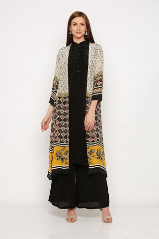 Pin-Tuck Kurta and Palazzo with Jacket Set - Kavvach 