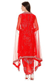 Red Printed Drape Dress with Cape - Kavvach 
