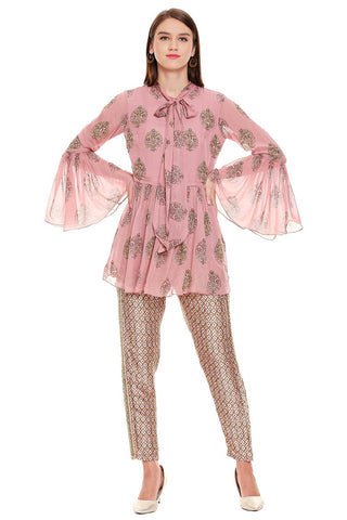 Pink Printed Top and Pants Set - Kavvach 
