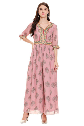 Pink Flared Jumpsuit - Kavvach 