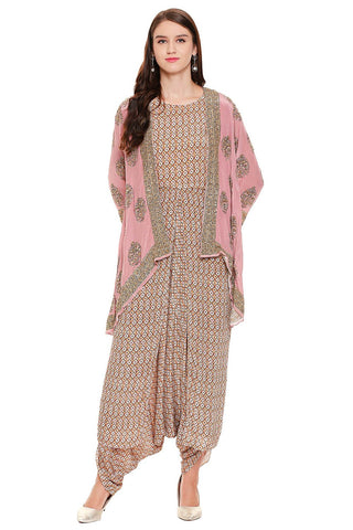 Printed Dhoti Jumpsuit with Jacket - Kavvach 