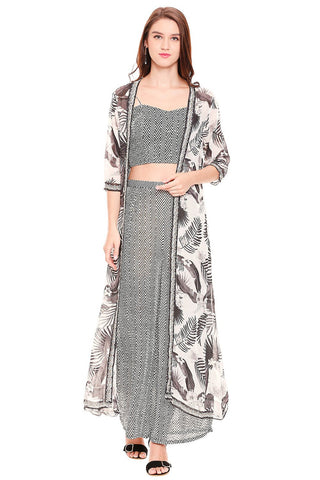 Bustier Spaghetti Top with Flared Pants & Jacket - Kavvach 