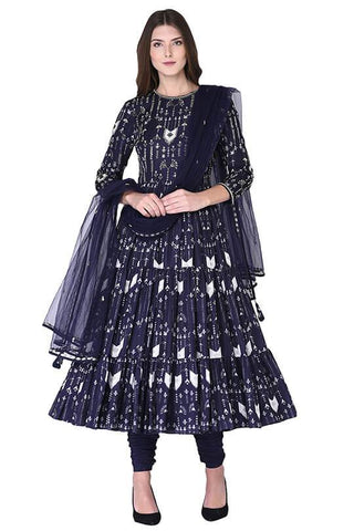 Navy layered anarkali set - Kavvach 
