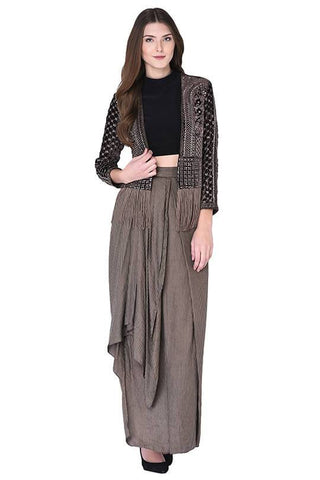 Jacket With Crop Top & Skirt - Kavvach 