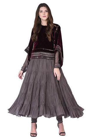 Dark grey anarkali set - Kavvach 