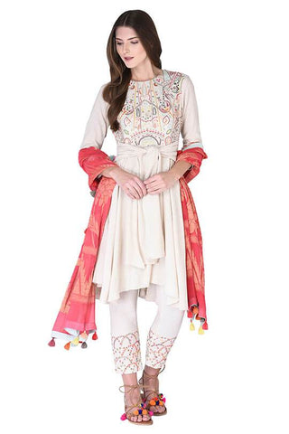 Beige peplum kurta set - Kavvach 
