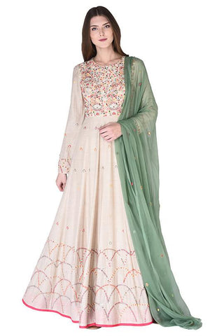 Beige long anarkali set - Kavvach 