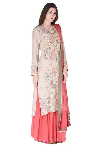 Peach embroidered sharara set - Kavvach 