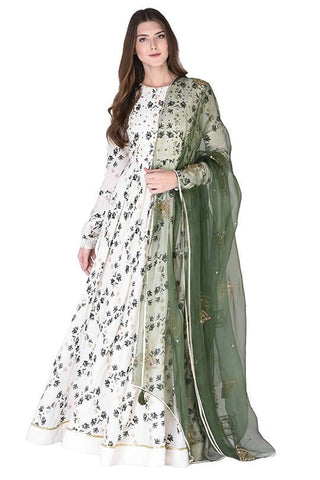 Ivory and green anarkali set - Kavvach 