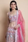 Rose Pink Embroidered Organza Lehenga Set - Kavvach 