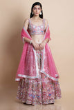 Rose Pink Embroidered Organza Lehenga Set - Kavvach 