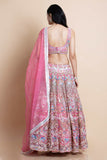 Rose Pink Embroidered Organza Lehenga Set - Kavvach 