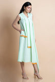 Mint Asymmetric Pleated Dress In Linen - Kavvach 