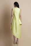 Yellow Asymmetric Dress In Chanderi Cotton Silk - Kavvach 