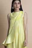 Yellow Asymmetric Dress In Chanderi Cotton Silk - Kavvach 