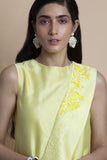 Yellow Asymmetric Dress In Chanderi Cotton Silk - Kavvach 