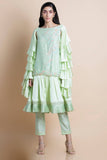 Mint Frilled Pleated Sleeve Kurta Set - Kavvach 