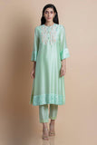 Mint Embroidered Tunic In Chanderi - Kavvach 