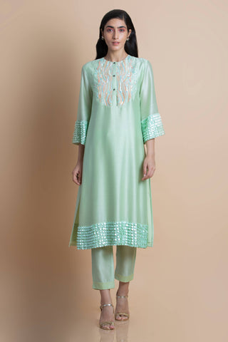 Mint Embroidered Tunic In Chanderi - Kavvach 
