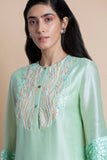 Mint Embroidered Tunic In Chanderi - Kavvach 