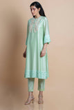 Mint Embroidered Tunic In Chanderi - Kavvach 