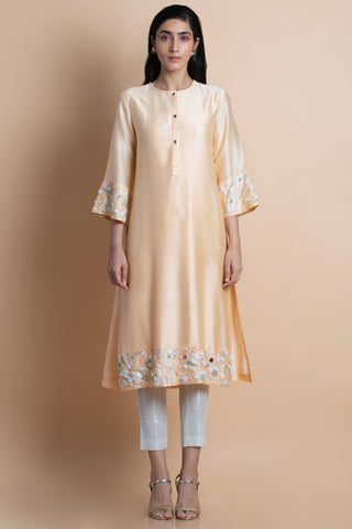 Peach Embroidered Tunic In Chanderi - Kavvach 