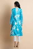 Azure Blue Printed Kurta In Chanderi - Kavvach 