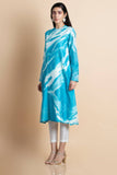Azure Blue Printed Kurta In Chanderi - Kavvach 