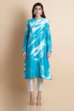 Azure Blue Printed Kurta In Chanderi - Kavvach 