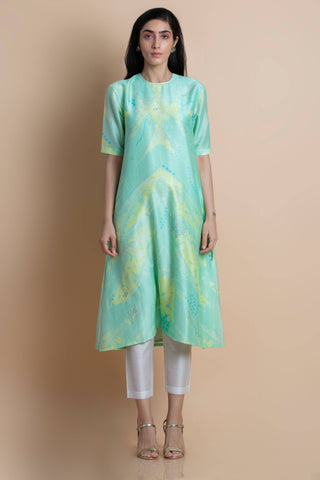Mint Printed Kurta In Chanderi - Kavvach 