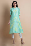 Mint Printed Kurta In Chanderi - Kavvach 