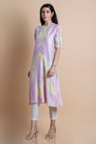 Lavender Printed Kurta In Chanderi - Kavvach 