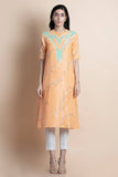 Peach Printed & Embroidered Kurta - Kavvach 