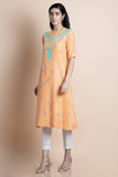 Peach Printed & Embroidered Kurta - Kavvach 