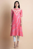 Rose Pink Printed & Embroidered Kurta - Kavvach 