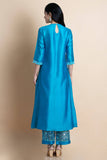 Skydive Blue Embroidered Kurta in Chanderi - Kavvach 