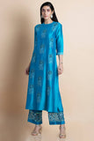 Skydive Blue Embroidered Kurta in Chanderi - Kavvach 