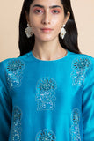 Skydive Blue Embroidered Kurta in Chanderi - Kavvach 