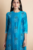 Skydive Blue Embroidered Kurta in Chanderi - Kavvach 