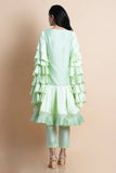 Mint Frilled Pleated Sleeve Kurta Set - Kavvach 