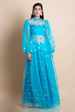 Azure Blue Organza Lehenga Set - Kavvach 