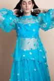 Azure Blue Organza Lehenga Set - Kavvach 