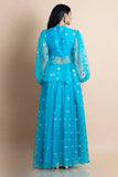 Azure Blue Organza Lehenga Set - Kavvach 